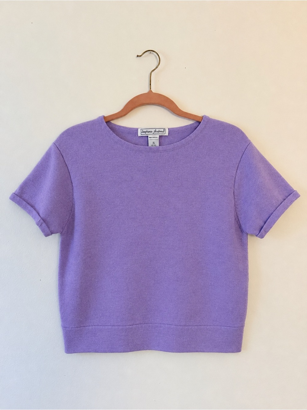 Lavender Short-Sleeve Knit Top 100% Wool VTG